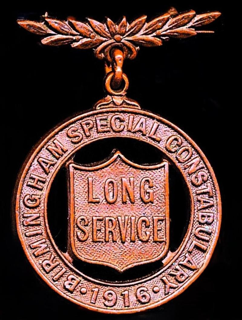 Birmingham Special Constabulary Long Service Medal 1916. Bronze. The reverse engraved ‘S. E. Evans’
