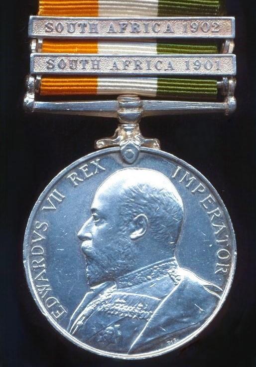 King's South Africa Medal. With 2 x clasps 'South Africa 1901' & 'South Africa 1902' (1675 S.S. Mjr: H. Jones. 1/Kitchener’s F.S.)