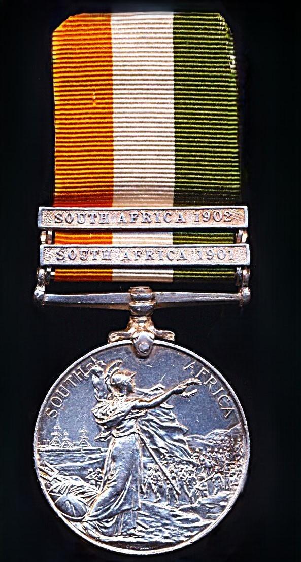 King's South Africa Medal. With 2 x clasps 'South Africa 1901' & 'South Africa 1902' (1675 S.S. Mjr: H. Jones. 1/Kitchener’s F.S.)