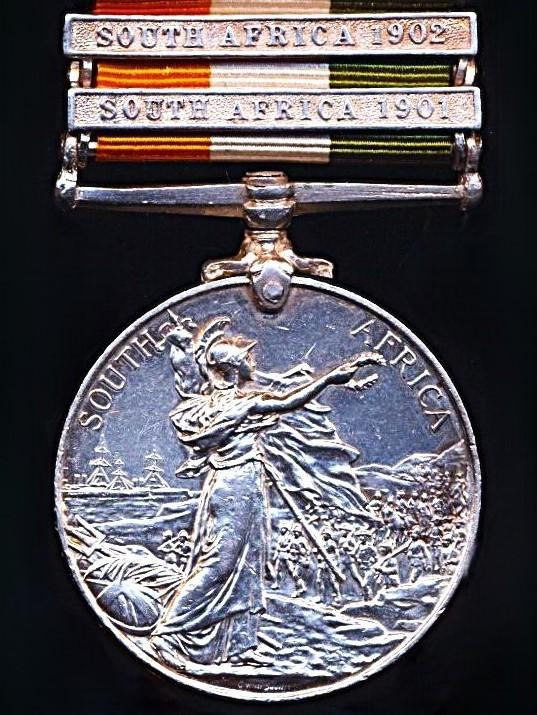 King's South Africa Medal. With 2 x clasps 'South Africa 1901' & 'South Africa 1902' (1675 S.S. Mjr: H. Jones. 1/Kitchener’s F.S.)