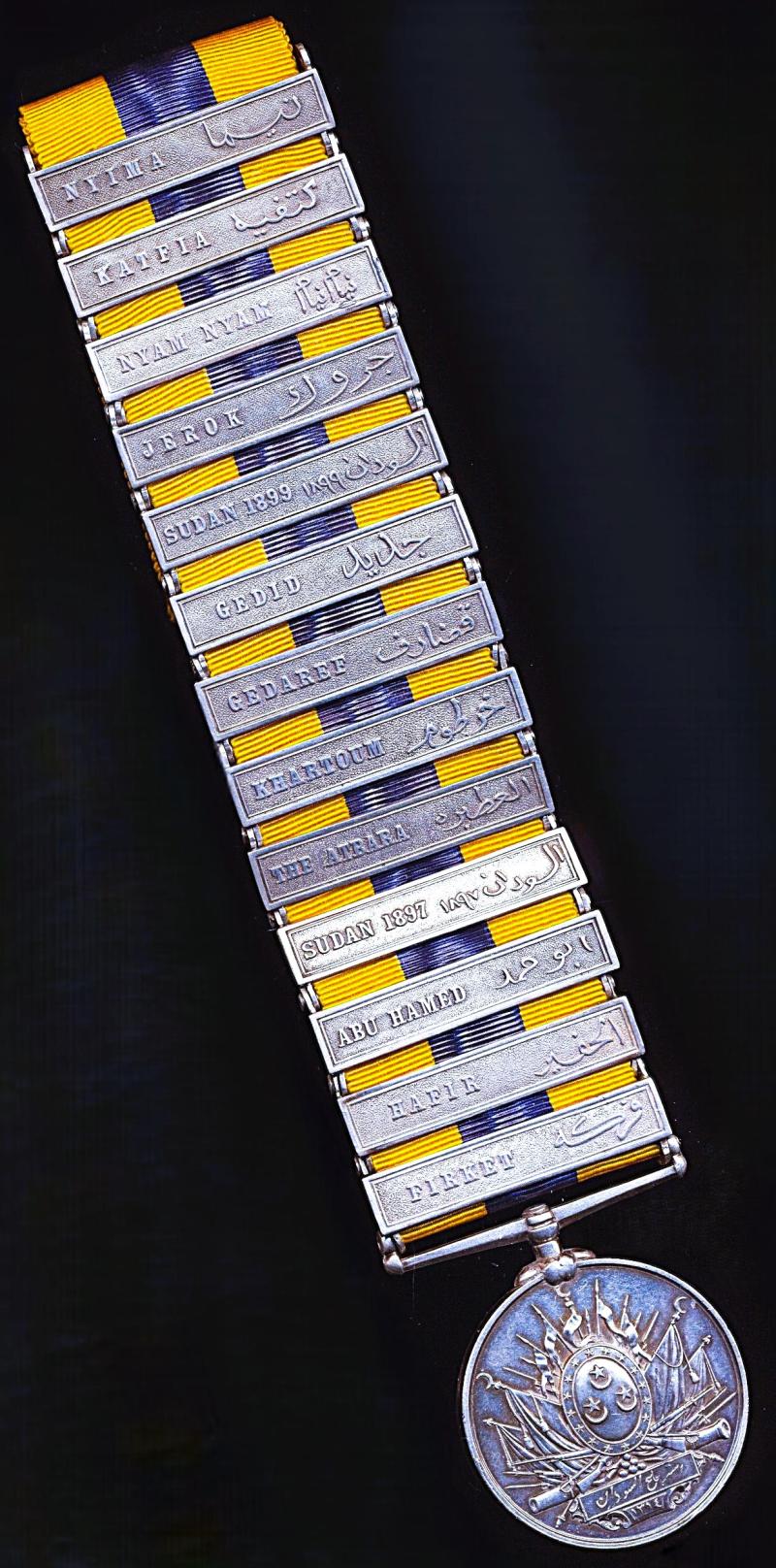 Egypt (Khedivate): Khedives Sudan Medal 1896-1908. Silver issue with 13 x clasps 'Firket', 'Hafir' 'Abu Hamed', 'Sudan 1897', 'The Atbara ','Khartoum', 'Gedaref', 'Gedid', 'Sudan 1899', 'Jerok', Nyam Nyam', 'Katfia' & 'Nyima'