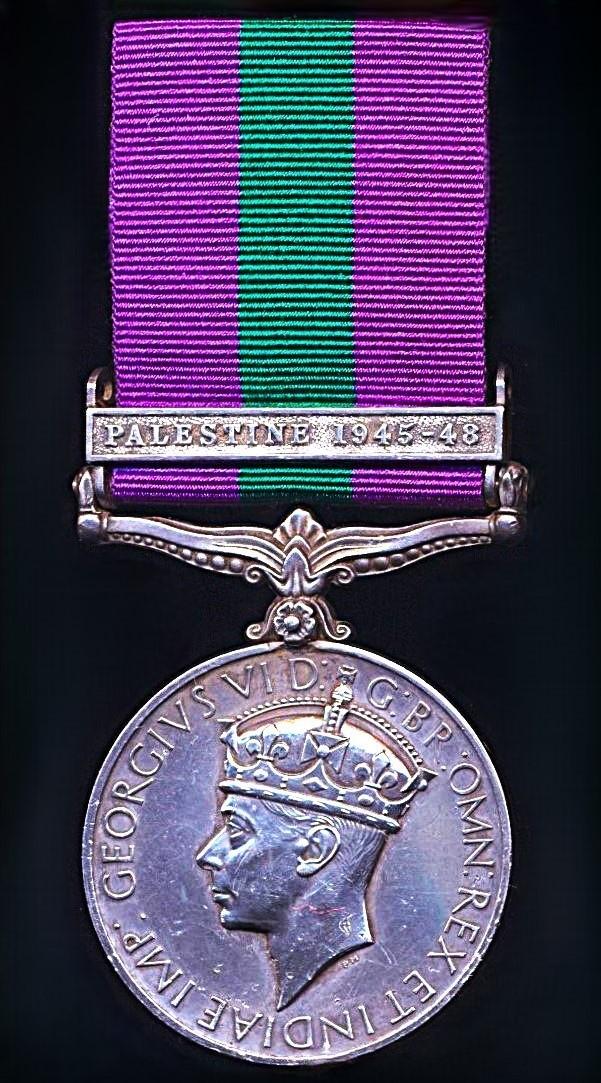 General Service Medal 1918-62. GVI 1st issue with clasp 'Palestine 1945-48' (14450157 Pte. H. Fink. Foresters.)