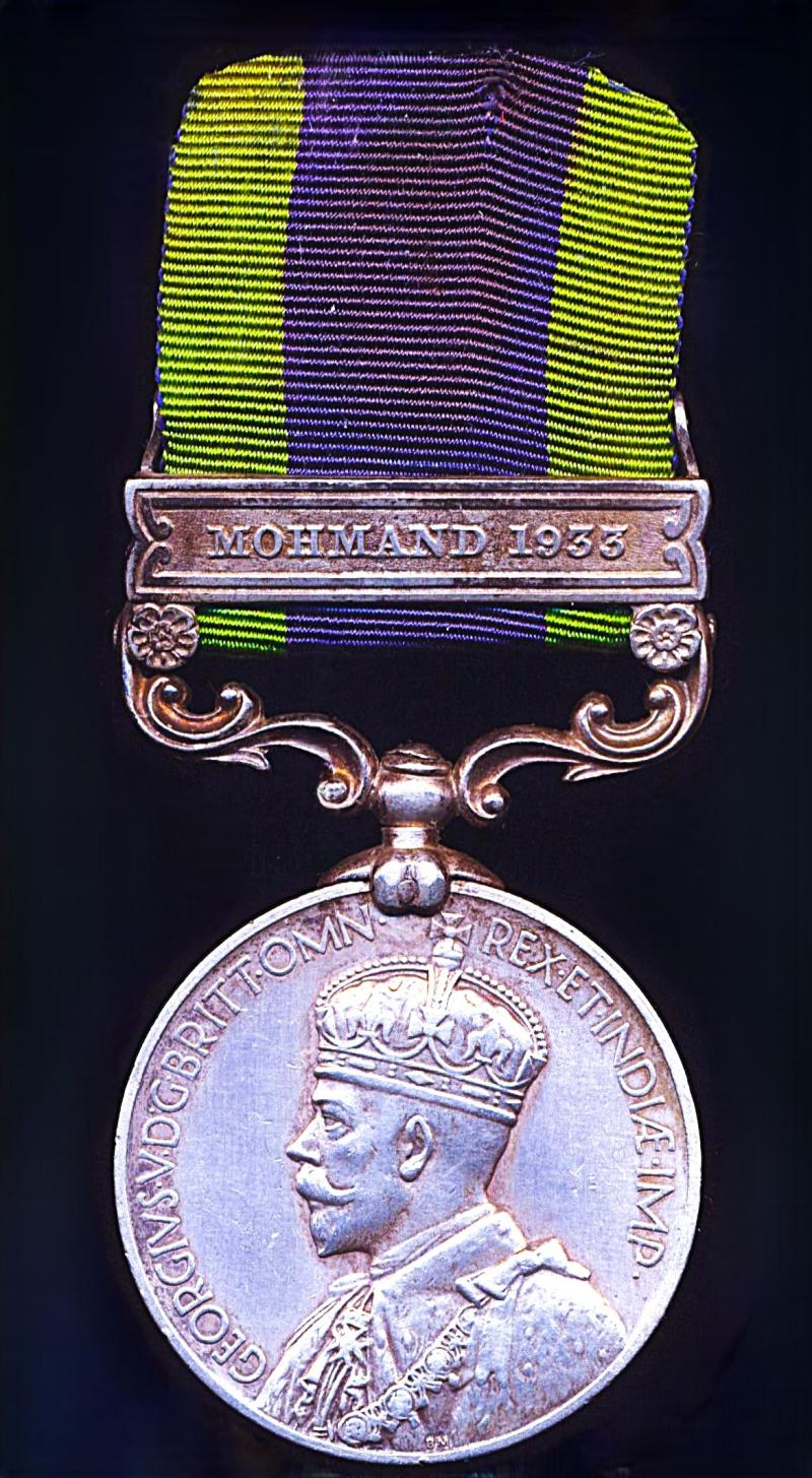 India General Service Medal 1908-35. GV issue 2nd type with clasp 'Mohmand 1933' (10354 Sep. Budh Singh, 5-12 F.F.R.)