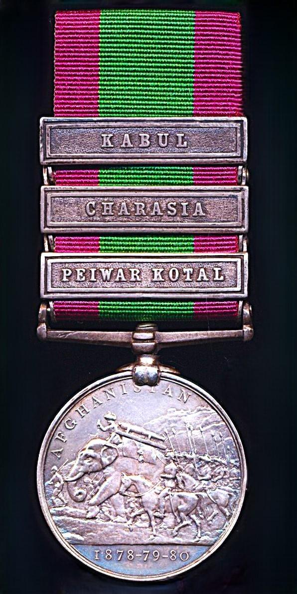 Afghanistan War Medal 1878-80. With 3 x clasps 'Cabul', 'Peiwar Kotal' & ' Charasia' (No 906 Gr. J.W. Wilson. F/A Bde R.H.A.)
