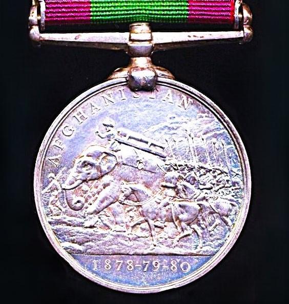 Afghanistan War Medal 1878-80. With 2 x clasps 'Peiwar Kotal' & ' Charasia' (906 Gr. J.W. Wilson F/A R.H.A.)