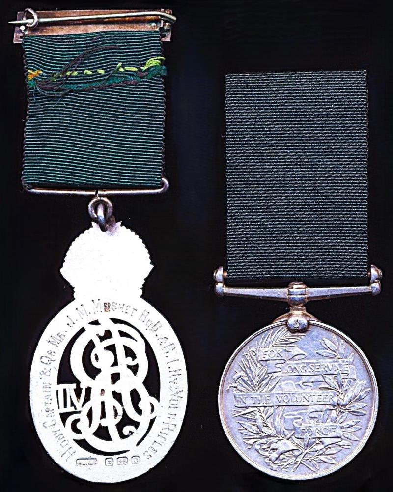 A Scottish Railyman's Indian Volunteer Long Service medal pair: Honorary Captain James Miller Mushet, Bombay Baroda & Central India Railway Volunteer Rifle Corps