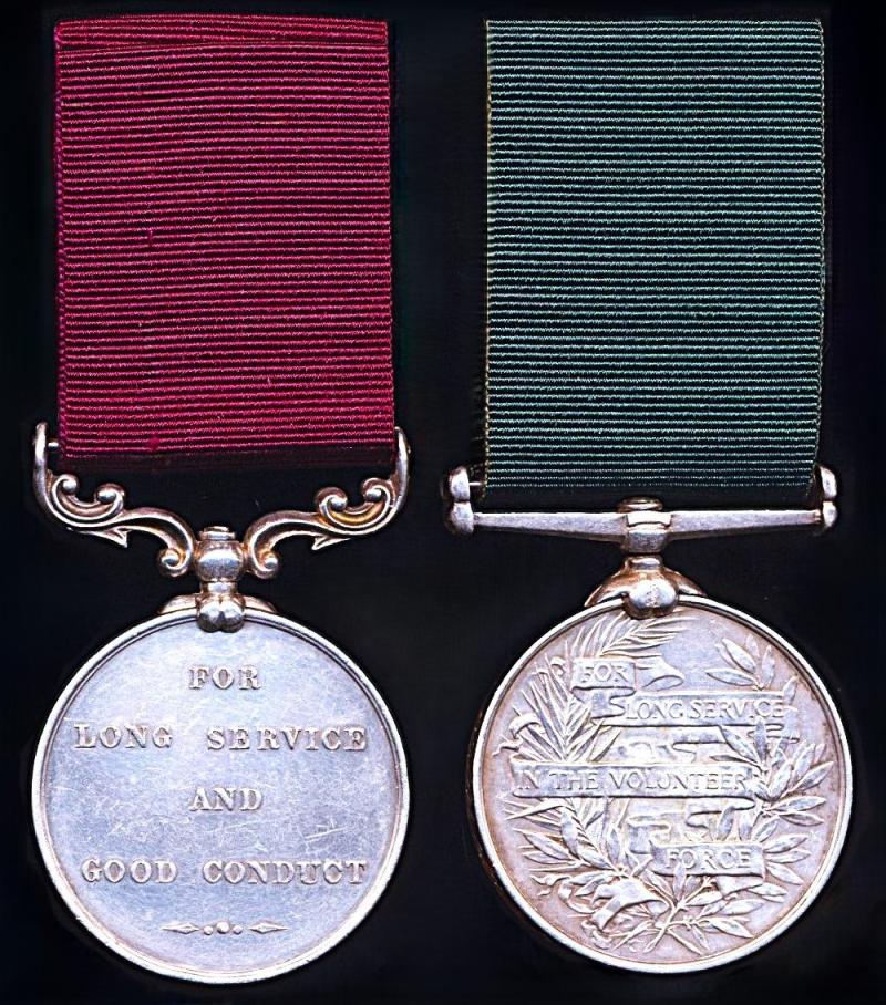 An unusual brace of Long Service medals for service in Simla, the Summer-Capital, of British India: Captain Thomas George Sparkes, Army Service Corps, late Simla Volunteer Rifles, Office of the Adjutant General's Office in India, & Royal Horse Artillery