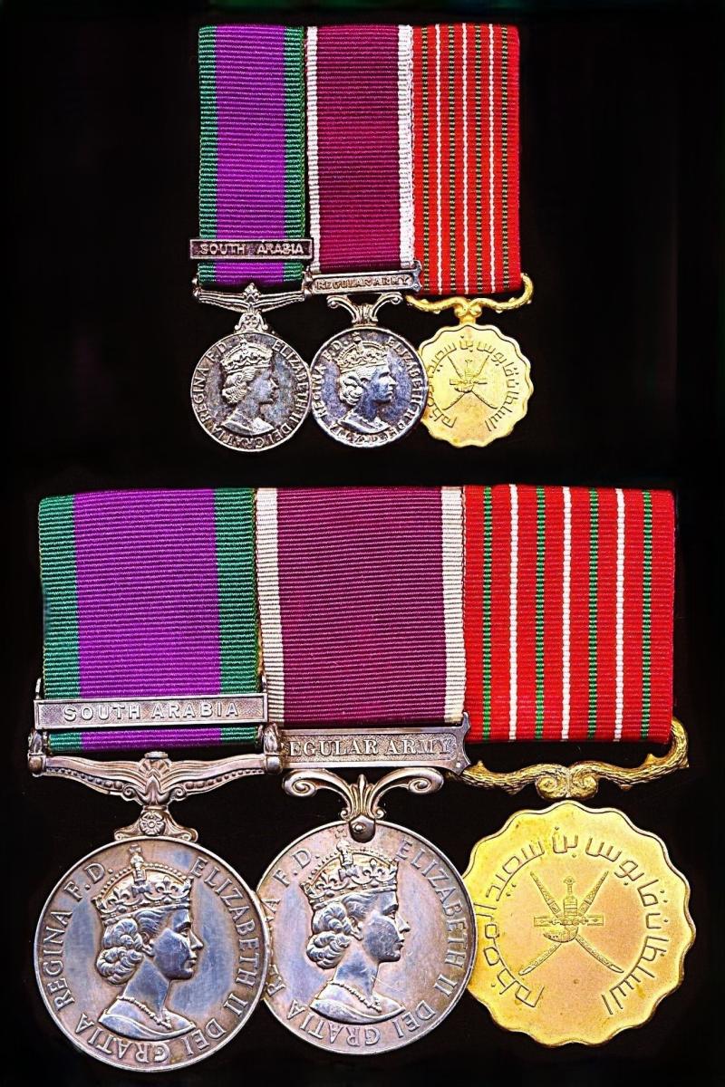A positively attributed miniature medal group of 3 for South Arabia & Sultanate of Oman service: Sergeant K. H. Brown, Royal Signals later Sultan's Armed Forces (Oman)
