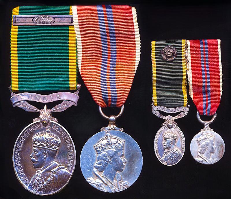 A positively attributed pair of miniature medals for Coronation 1953 'Dominion of Pakistan' & Volunteer Long Service in India: Pte N. Dhalla, Sind Rifles (Auxiliary Force India)