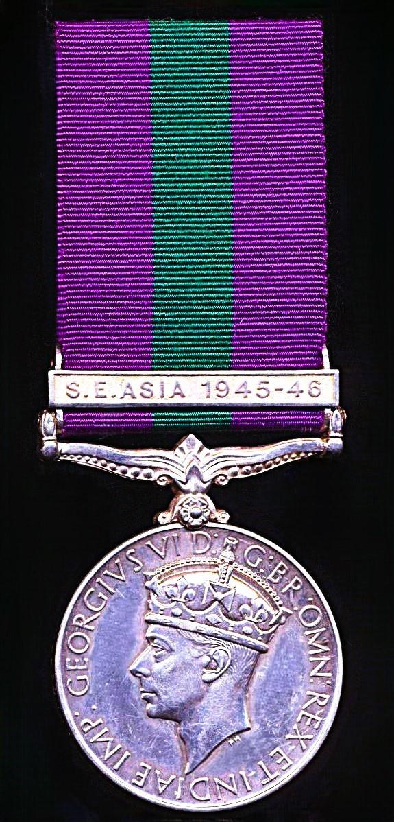 General Service Medals 1918-62. GVI first issue with clasp 'S.E. Asia 1945-46'  (110074 Rfn Birbahadur Rai, 3/10 G.R.)