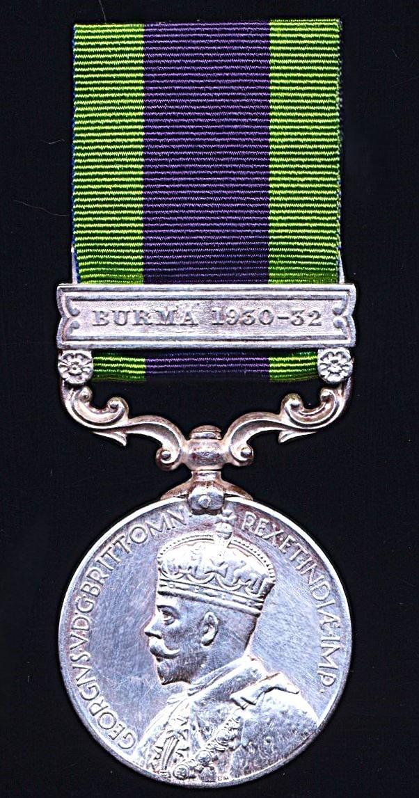Indian General Service Medal. GV 2nd issue with clasp 'Burma 1930-32' (908. Havr. Bagh Khan, 3-16 Punjab R.)