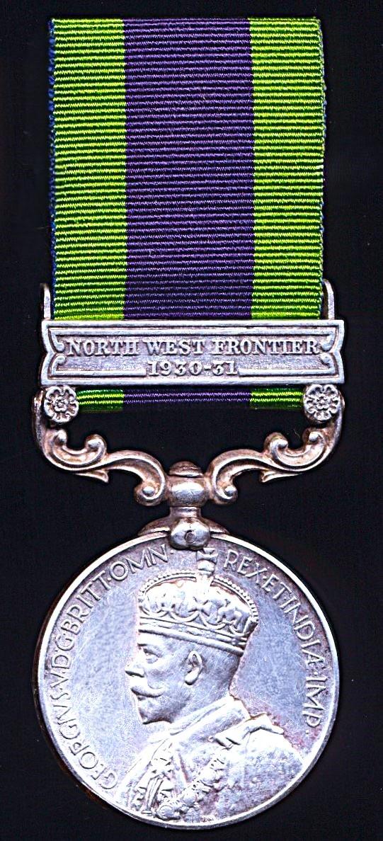 India General Service Medal 1908-35. GV 2nd Issue with clasp 'North West Frontier 1930-31' (6607 Swr. Asat Ali Khan. Poona Horse.)