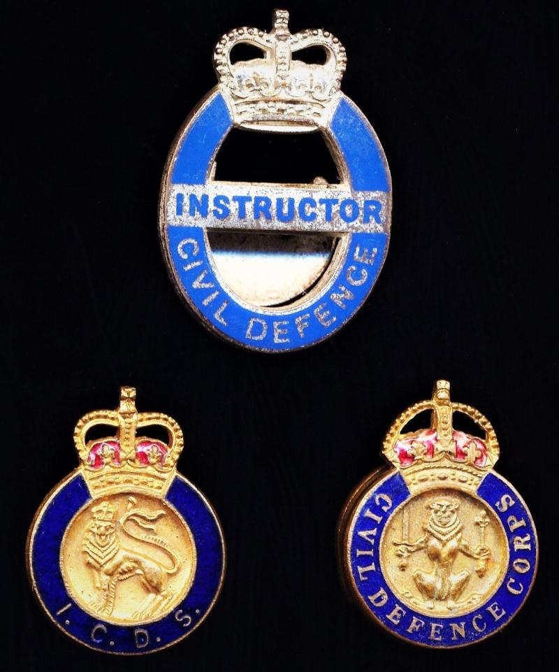 Civil Defence - Civil Defence Badge lot x 3 - circa 1945-1960 inc WW2 & Cold War