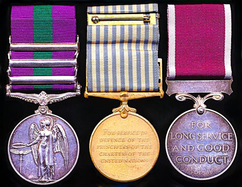 A multi-clasp General Service Medal, Korea & Long Service medal pair: Staff Quartermaster Sergeant Kenneth Wallace James Walker, Royal Army Pay Corps late 1st Battalion South Staffordshire Regiment