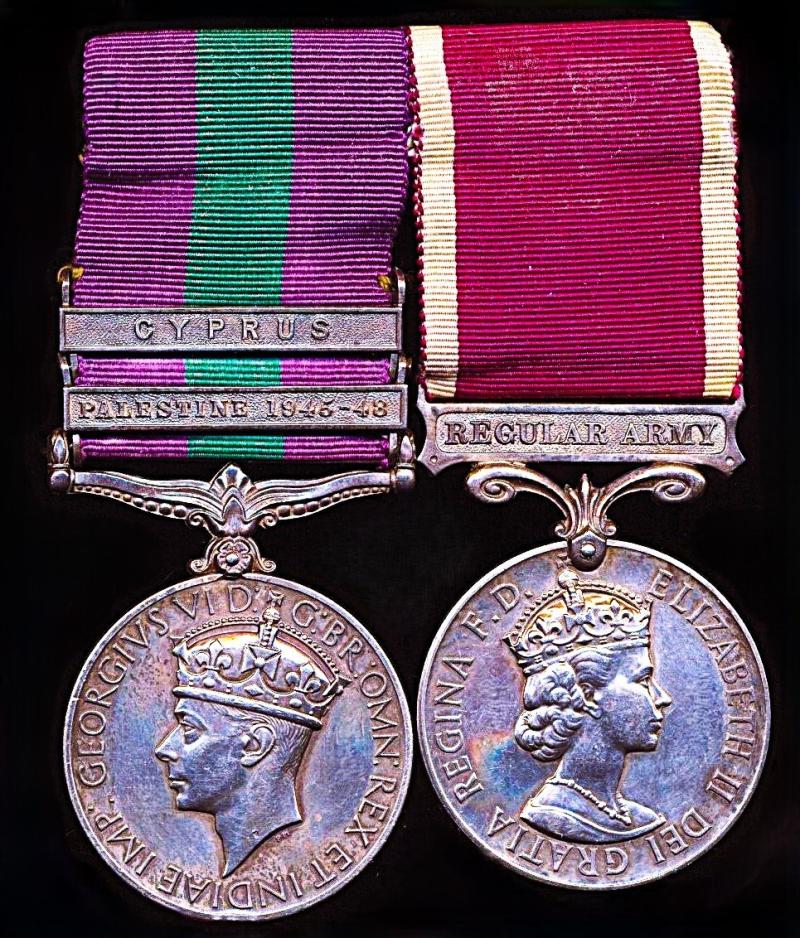 A Post-Second World War campaign and long service medal pair: Staff Sergeant Major Harry Kenneth Barber, Royal Army Pay Corps late 1st Battalion Coldstream Guards