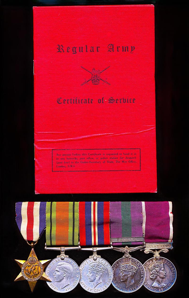 A Rickmansworth (Herts) / Aslockton (Notts) local recipients North West Europe Campaign, Malaya Emergency & Long Service medal group of 5: Staff Sergeant Major John Gunnell, Royal Army Pay Corps