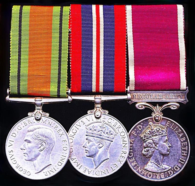 A Dickleborough (Norfolk) / Nottingham (Notts) interest Second World War & Long Service medal group of 3: Staff Quartermaster Sergeant George Guy Aldous, Royal Army Pay Corps