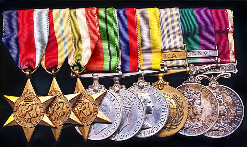 An Isle of Wight / Nottingham interest multi-medal Second World War, Korean War, Malaya Emergency & Long Service medal group of 9: Sergeant Dennis James Waite, Royal Army Pay Corps, late Transport Branch of the Royal Army Service Corps
