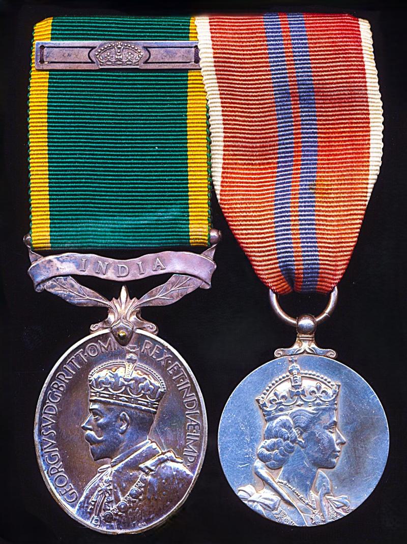 A Parsi volunteer - and son of the 'High Priest' for the Parsi's in Sind & Baluchistan - Coronation & Long Service Medal pair: Mr Nariosang Maneckji Dhalla, Secretary of the Karachi Port Trust, Pakistan, late Private, Sind Rifles. Auxiliary Force India