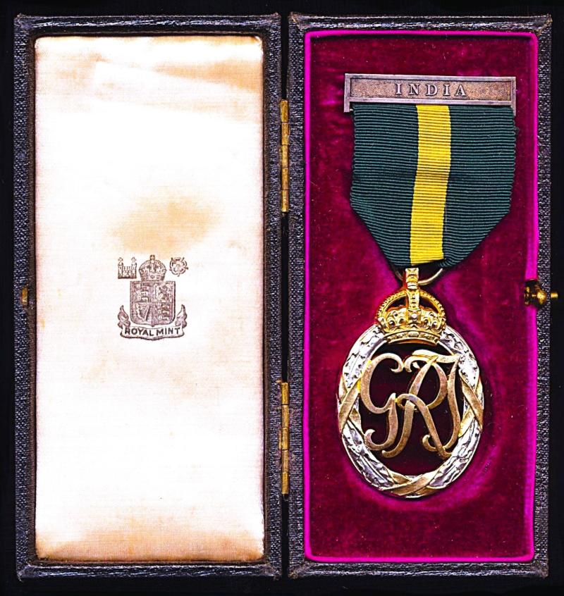 Efficiency Decoration. GVI first issue with integral top brooch suspension bar 'India' (Lt. (Hony Capt) A.S. West, 1 Bn., E.I. Ry.R. A.F.I.)