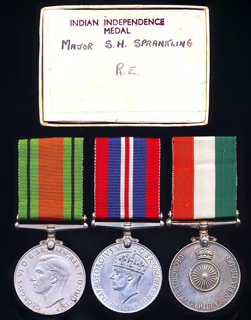 A Taunton Somerset / Architect interest Second World War & Indian Independence medal group of 3: Major Stuart Henry Sprankling, Royal Engineers