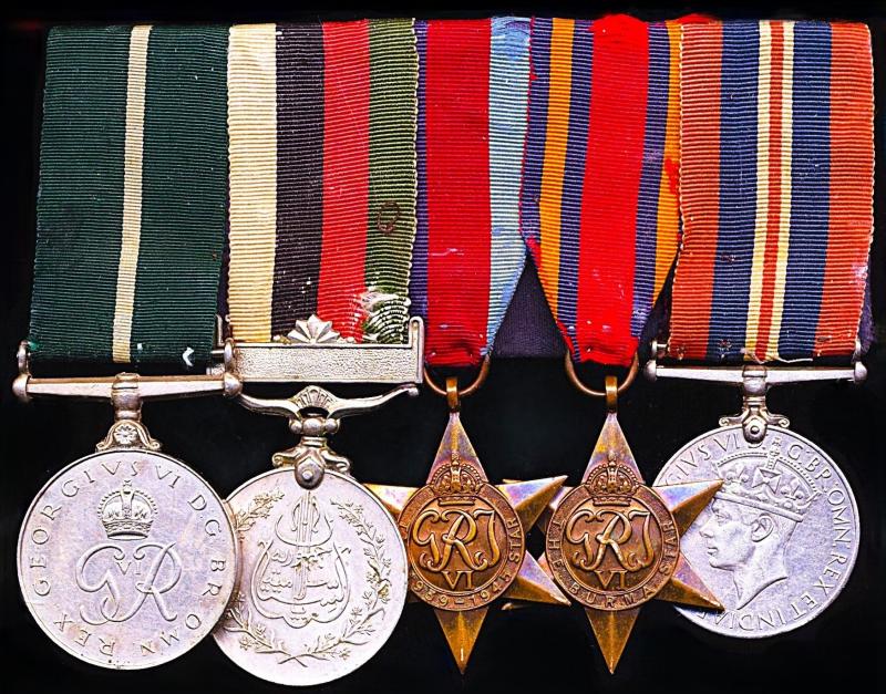 A Burma Campaign and post-Pakistan Independence medal group of 5: Subedar Hukam Dad, 1st Punjab Regiment Punjab, Pakistan Army, late Jemadar (W.S. Subedar) 1st Punjab Regiment of the British Indian Army