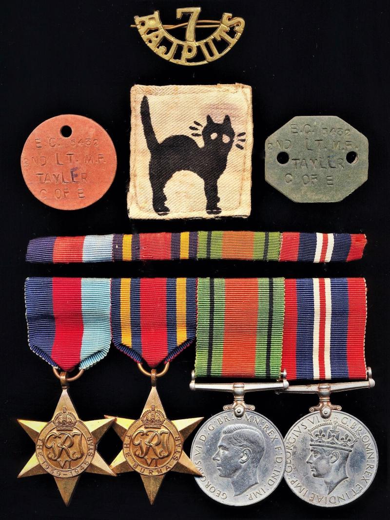 A Christian  Missionary & former  Indian Army Officers 17th 'Black Cat' Division's 'Burma Theatre' medal group of 4 with related insignia: The Reverend Michael Frederick Tayler, late Major 6th Battalion 7th Rajput Regiment, 17th 'Black Cat' Indian