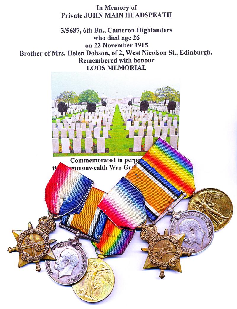 A poignant Scottish family lot - two (of three) brothers serving in the same unit, landed the same day in France & who became casualties on the same date that one was 'Killed-in-Action': Privates John & Thomas Heaspeath, 6th Battalion Cameron Highlander