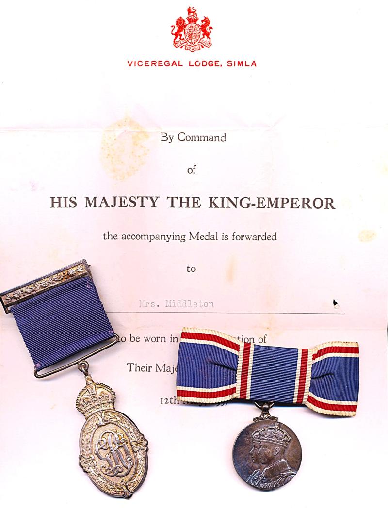 A Kaisar-I-Hind pair awarded to Mrs Meta May Maude Briscoe Middleton, Bihar & Orissa Province, British India