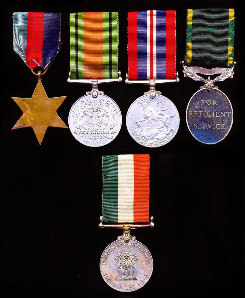 A most interesting & scarce Second World War, long service & Indian Independence Medal group of 5 to a Germany born naturalized British Officer of the Jewish faith: Major Edgar Stuart Straus, Royal Electrical and Mechanical Engineers