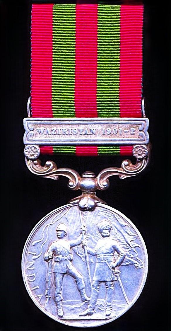 India General Service Medal 1895-1902. EDVII silver issue with clasp Waziristan 1901-02' (233 Sepoy Hayat Khan South Waziristan Militia)