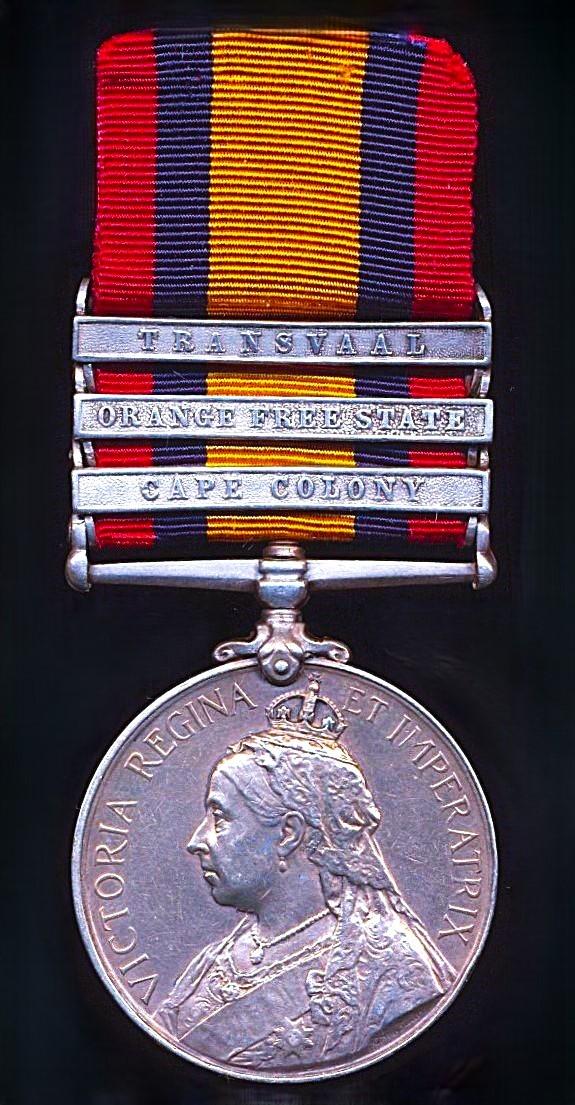 Queen's South Africa 1899-1902, 3 clasps, Cape Colony, Orange Free State, Transvaal (6091 Pte J. Finney, N. Staff: Regt)