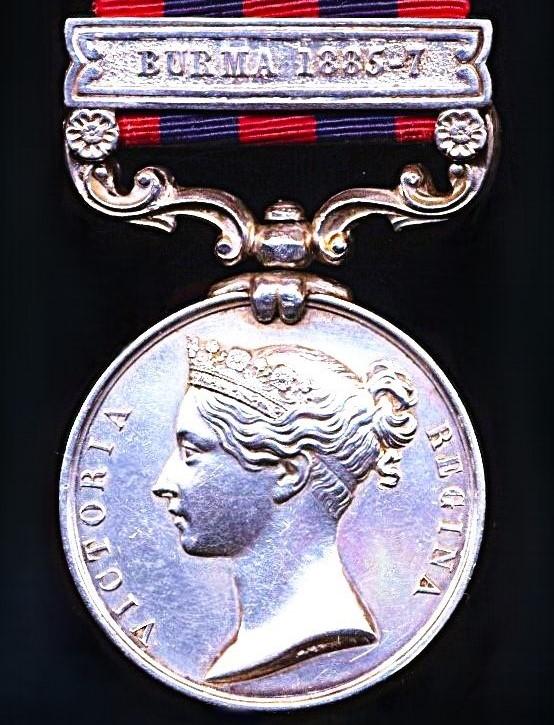 India General Service 1854-95, 1 clasp, Burma 1885-7 (716. Vol. A. MacDonald Rangoon Vol. Rifles.)