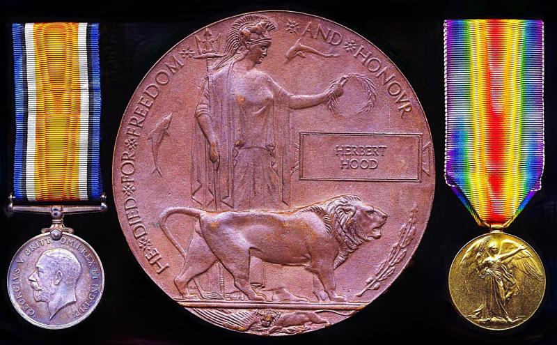 A Maidstone 'Man of Kent' interest, 'Bangalore, India' Great War casualty medal group of two together with companion Memorial Plaque: Private Herbert Hood, 596th Motor Transport Company, Army Service Corps