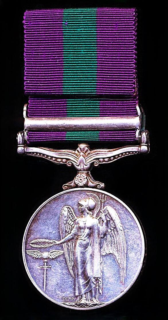 General Service Medal 1918-62. GVI second type with clasp 'Palestine 1945-48' (25338 L-Hav Sadhu Ram, Baluch R.)