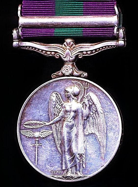 General Service Medal 1918-62. GVI second type with clasp 'Palestine 1945-48' (25338 L-Hav Sadhu Ram, Baluch R.)