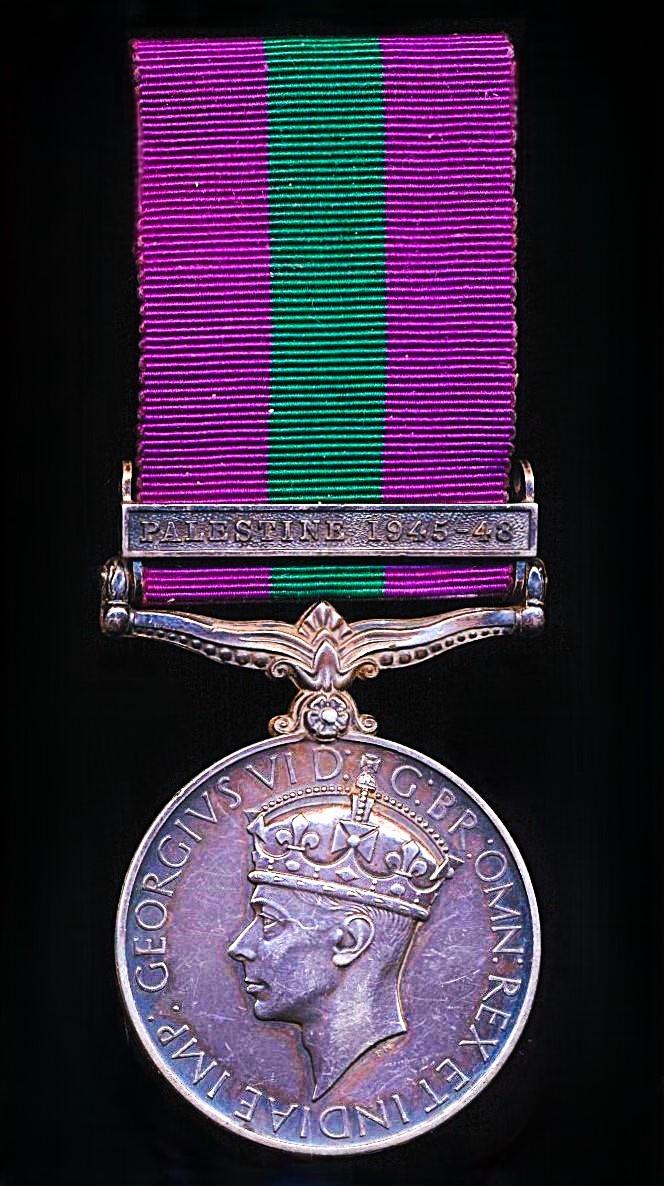 General Service Medal 1918-62. GVI first type with clasp 'Palestine 1945-48' (2660426 Gdsm P. Slade-Hurn. Coldm Gds.)