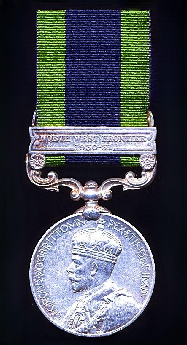 India General Service Medal 1908. GV second type with clasp 'North West Frontier 1930-31' (A.13 Syce Santoo. Guides Cavy)