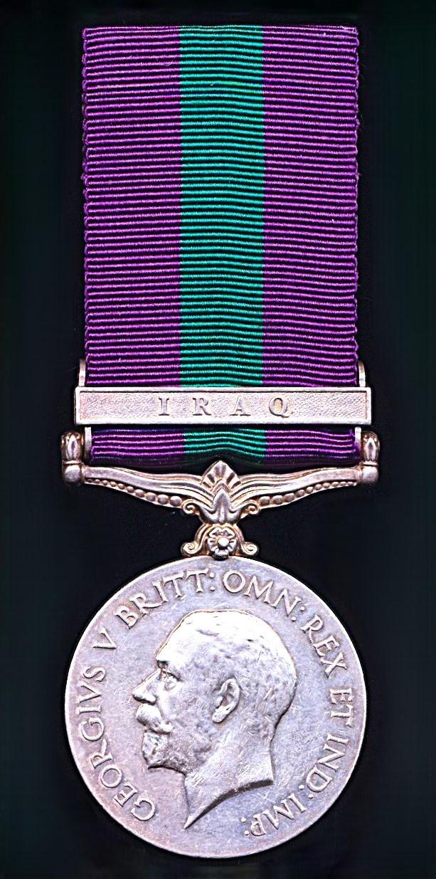 General Service Medal 1918-62. GV first issue with clasp 'Iraq' (3129 Sepoy Gugan. 12-Pioneers.)