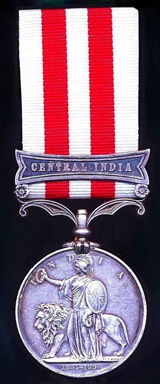 Indian Mutiny 1857-59. With clasp 'Central India' (Private. Shaik Oosman. 24th Regt N.I.)