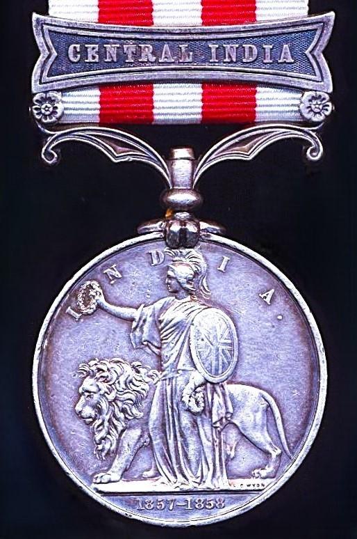 Indian Mutiny 1857-59. With clasp 'Central India' (Private. Shaik Oosman. 24th Regt N.I.)