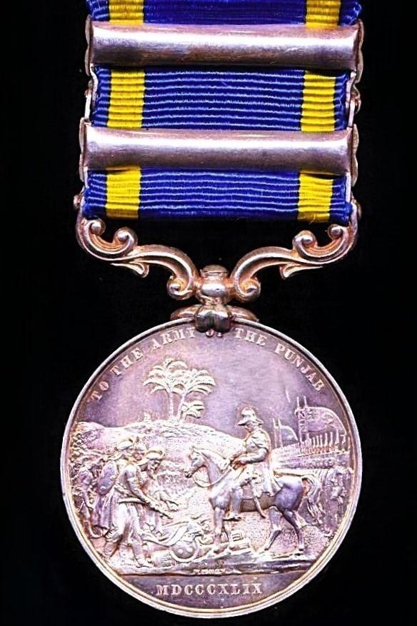 Punjab Medal 1848-49. With 2 x clasps 'Chilianwala' & 'Goojerat' (Sowar Shaik Niraz Ahmud 9th I C)