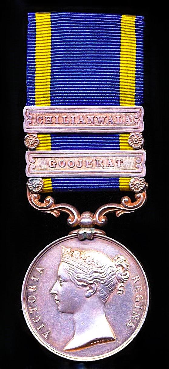 Punjab Medal 1848-49. With 2 x clasps 'Chilianwala' & 'Goojerat' (Sowar Shaik Niraz Ahmud 9th I C)