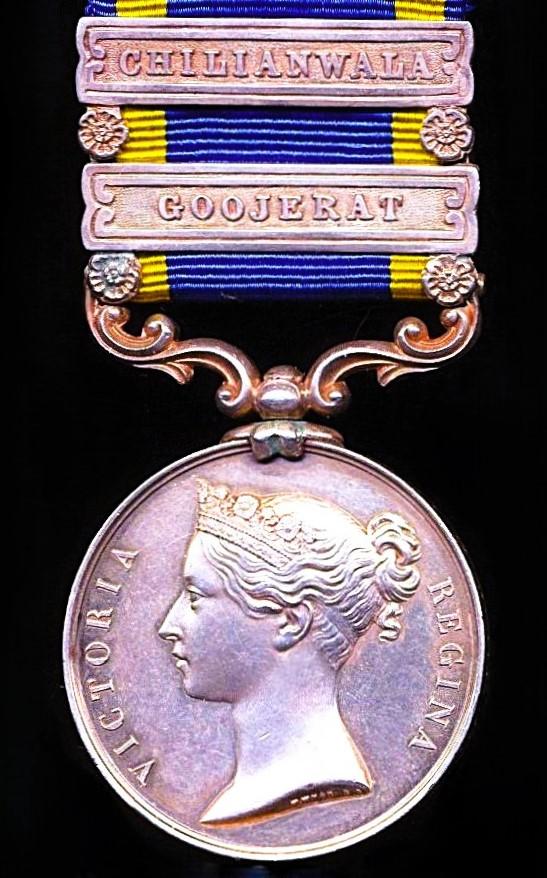 Punjab Medal 1848-49. With 2 x clasps 'Chilianwala' & 'Goojerat' (Sowar Shaik Niraz Ahmud 9th I C)