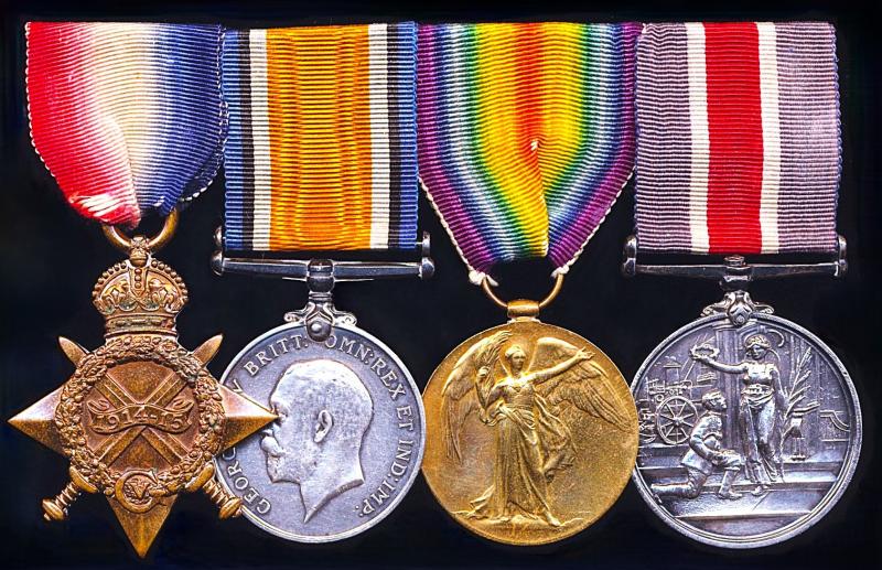 A Rotherham local interest Great War 'Zillebeeke Lake 1917 Casualty' and Fire Chief's long service medal group of 4: Chief Superintendent Joseph Downing, Rotherham Fire Brigade, late Army Service Corps and Rotherham Borough Police