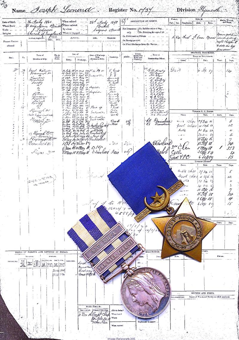 A Royal Marine 'Bootneck Cameleer' Abu Klea 'Gordon Relief Expedition' campaign medal pair: Private  Joseph Leonard, Royal Marine Light Infantry late Guards Camel Regiment